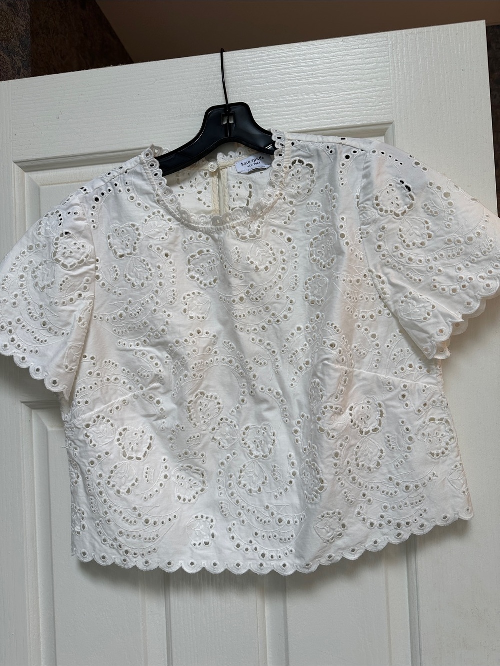 kate spade White Eyelet Broderie Anglaise Short Sleeve Top
